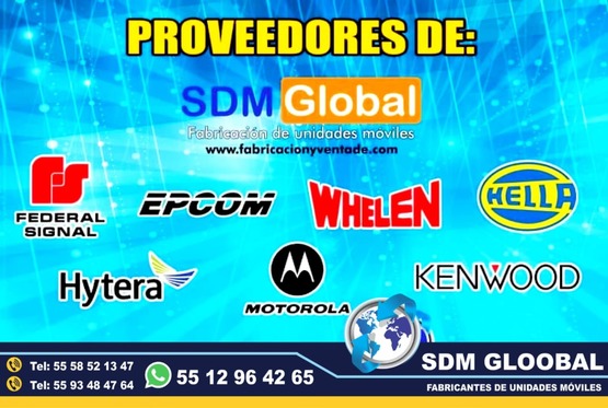 Conversion y Equipamiento de Patrullas nuevas equipadas, Fabricacion y venta de unidades moviles para seguridad publica, privada, rescate, salvamento.SDM Global Mexico somos una empresa líder en el Equipamiento de Patrullas asi como de unidades moviles de rescate, salvamento, proximidad, primer respodiente, equipo tactito, anti motin, fuerzas especiales, semi remolques con personal altamente capasitado para su fabricacion, Roll bar, Tumbaburros, Burrera, Banca central, Defensa trasera, Lona, Rotulacion, Pintura, Torreta de leds, sirena, bocina, codigos, estrobos, luces, etc. somos fabricantes.El término auto o moto Patrulla es utilizado para Patrullar un área concreta asignada. ​ Su función primaria es servir de apoyo a los oficiales de Policía en sus tareas diarias como rondines y traslado de delincuentes. somos fabricantes de unidades moviles especiales.Somos una Empresa Mexicana líder en el Mercado con años de experiencia, especialistas en el Equipamiento de Patrullas Equipadas Cajas y Remolques Unidades Moviles Especiales de Seguridad, Rescate, Salvamento, Salud, Comunicacion, Higine, etc.,Somos fabribricantes directos, distribuidores en todo Mexico, comunicate y te atenderemos personalmente.