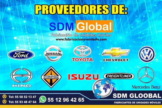Conversion y Equipamiento de Patrullas nuevas equipadas, Fabricacion y venta de unidades moviles para seguridad publica, privada, rescate, salvamento.SDM Global Mexico somos una empresa líder en el Equipamiento de Patrullas asi como de unidades moviles de rescate, salvamento, proximidad, primer respodiente, equipo tactito, anti motin, fuerzas especiales, semi remolques con personal altamente capasitado para su fabricacion, Roll bar, Tumbaburros, Burrera, Banca central, Defensa trasera, Lona, Rotulacion, Pintura, Torreta de leds, sirena, bocina, codigos, estrobos, luces, etc. somos fabricantes.El término auto o moto Patrulla es utilizado para Patrullar un área concreta asignada. ​ Su función primaria es servir de apoyo a los oficiales de Policía en sus tareas diarias como rondines y traslado de delincuentes. somos fabricantes de unidades moviles especiales.Somos una Empresa Mexicana líder en el Mercado con años de experiencia, especialistas en el Equipamiento de Patrullas Equipadas Cajas y Remolques Unidades Moviles Especiales de Seguridad, Rescate, Salvamento, Salud, Comunicacion, Higine, etc.,Somos fabribricantes directos, distribuidores en todo Mexico, comunicate y te atenderemos personalmente.